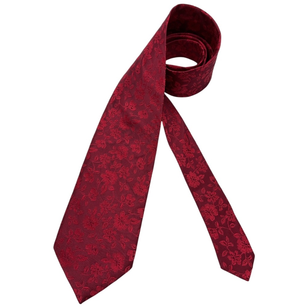 HUGO BOSS Burgundy/Red Floral Silk LUXURY Tie ITALY